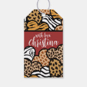 赤いガーリーアニマルプリントよくはしゃぐハート名 ギフトタグ (正面)