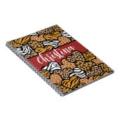 赤いガーリーアニマルプリントよくはしゃぐハート名 ノートブック (右側)