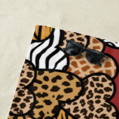 赤いガーリーアニマルプリントよくはしゃぐハート名 ビーチタオル (インサイチュ)