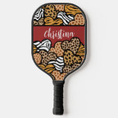 赤いガーリーアニマルプリントよくはしゃぐハート名 ピックルボールラケット (裏面)