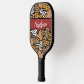 赤いガーリーアニマルプリントよくはしゃぐハート名 ピックルボールラケット (左)