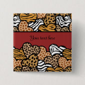 赤いガーリーアニマルプリントよくはしゃぐハート名 缶バッジ (正面)