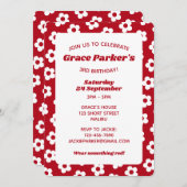 赤いガーリーデイジーパターン第3の誕生日パーティー 招待状 (正面/裏面)