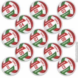 赤いガーリー緑のバレーボール選手の名前セット13 シール