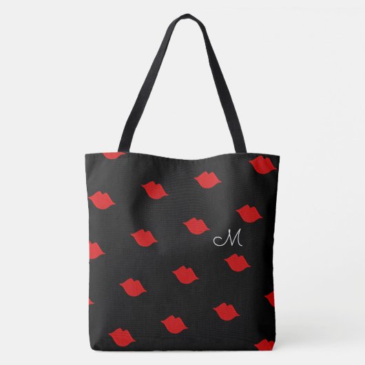 赤いキスの名前が黒い トートバッグ (裏面)