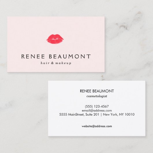 赤いキスをする唇ライトピンクのメイクアップアーティスト 名刺 (正面/裏面)