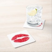 赤いキスをする唇 スクエアペーパーコースター (インサイチュ)