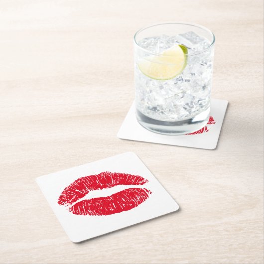 赤いキスをする唇 スクエアペーパーコースター (インサイチュ)