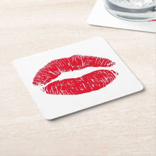 赤いキスをする唇 スクエアペーパーコースター (アングル)