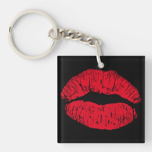赤いキスをする唇(黒) キーホルダー (正面)