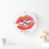 赤いキスをする唇Thunder_Cove ラージ壁時計 (ホーム)