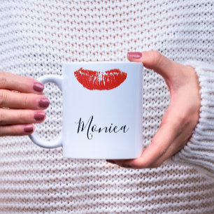 赤いキスリップ口紅パーソナライズマグ コーヒーマグカップ