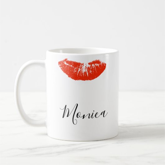 赤いキスリップ口紅パーソナライズマグ コーヒーマグカップ (左)