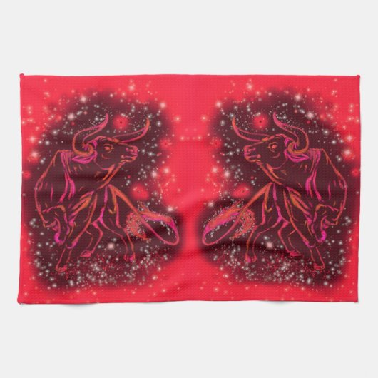 赤いキッチンタオルランニングが星空の夜のタオル キッチンタオル (横)