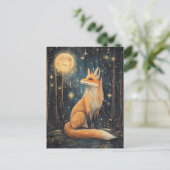 赤いキツネが森の中で夜 ポストカード (スタンド正面)