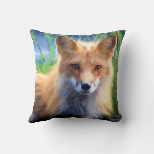 赤いキツネが草の風光明媚な野生動物に敷設 クッション (裏面)