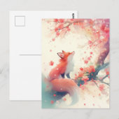 赤いキツネとピンクの桜 ポストカード (正面/裏面)