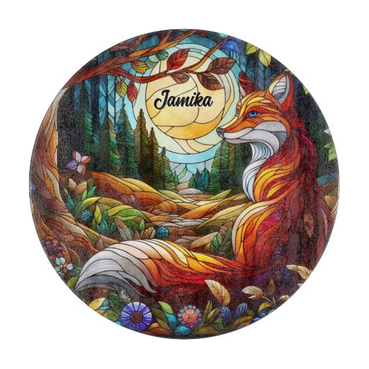 赤いキツネと太陽と森 カッティングボード (正面)