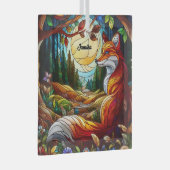 赤いキツネと太陽と森 ガラスオーナメント (正面右)