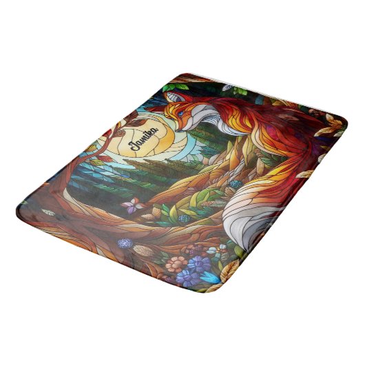 赤いキツネと太陽と森 バスマット (アングル)