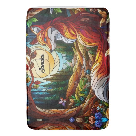 赤いキツネと太陽と森 バスマット (正面縦)