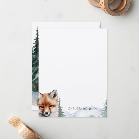 赤いキツネのキュービーインアウッドランドフォレストウォーター色 ノートカード (正面/裏面インサイチュ)