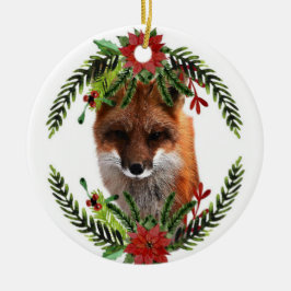 赤いキツネのクリスマス野生動物オーナメント、両面 セラミックオーナメント