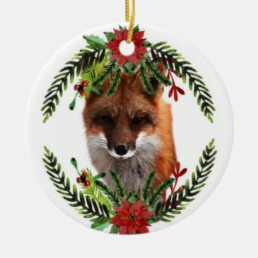 赤いキツネのクリスマス野生動物オーナメント、両面 セラミックオーナメント (正面)
