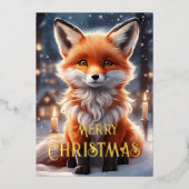 赤いキツネの冬のクリスマス 箔シーズンカード (正面)