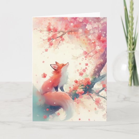 赤いキツネの桜の木 カード (正面)