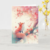 赤いキツネの桜の木 カード (黄色い花)