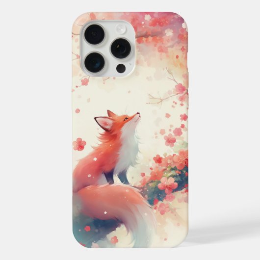 赤いキツネの桜の木 iPhoneケース (裏面)