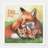 赤いキツネの母親と草の中のキット (正面)