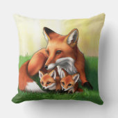 赤いキツネの母親と草の中のキット クッション (正面)