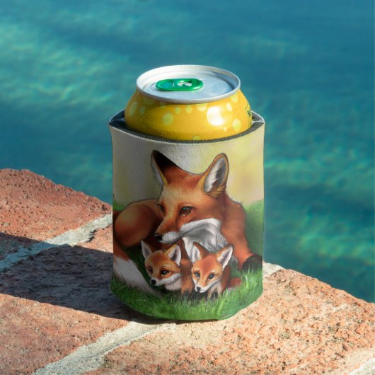 赤いキツネの母親と草の中のキット 缶クーラー (インサイチュ プール)