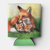 赤いキツネの母親と草の中のキット 缶クーラー (正面)