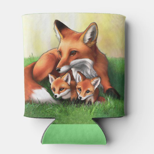 赤いキツネの母親と草の中のキット 缶クーラー (裏面)