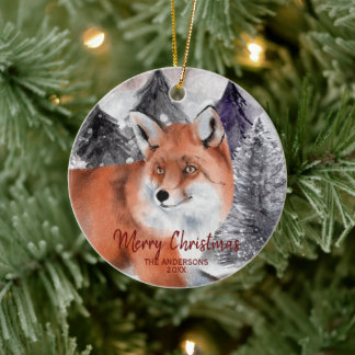 赤いキツネの水の色の森のクリスマスオーナメント セラミックオーナメント