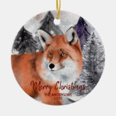 赤いキツネの水の色の森のクリスマスオーナメント セラミックオーナメント (正面)