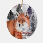 赤いキツネの水の色の森のクリスマスオーナメント セラミックオーナメント (左)