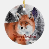 赤いキツネの水の色の森のクリスマスオーナメント セラミックオーナメント (裏面)