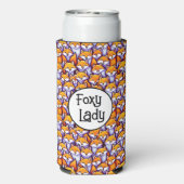 赤いキツネの漫画のウッドランドおもしろいのキツネの女性ユーモア スリム缶クーラー (Seltzer裏面)