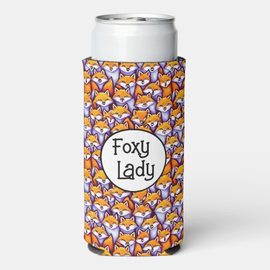 赤いキツネの漫画のウッドランドおもしろいのキツネの女性ユーモア スリム缶クーラー (Seltzer裏面)
