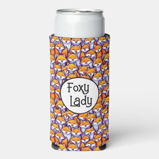赤いキツネの漫画のウッドランドおもしろいのキツネの女性ユーモア スリム缶クーラー (Seltzer正面)