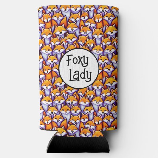 赤いキツネの漫画のウッドランドおもしろいのキツネの女性ユーモア スリム缶クーラー (裏面)
