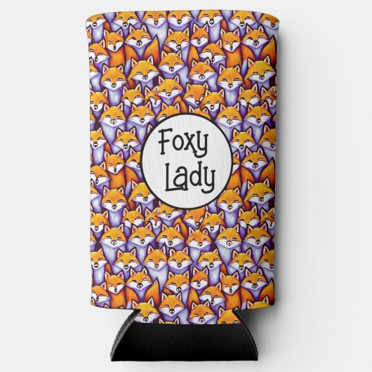 赤いキツネの漫画のウッドランドおもしろいのキツネの女性ユーモア スリム缶クーラー (正面)
