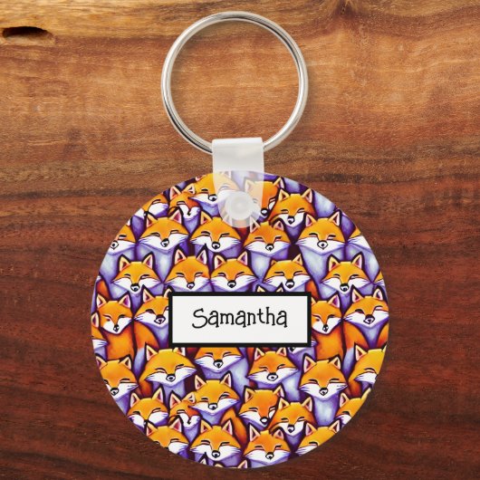 赤いキツネの漫画のドードル名前をカスタムする野生動物 キーホルダー (正面)