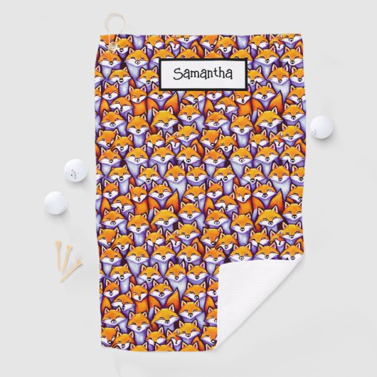 赤いキツネの漫画名前をカスタムするかわいい動物のコラージュ ゴルフタオル (インサイチュ)
