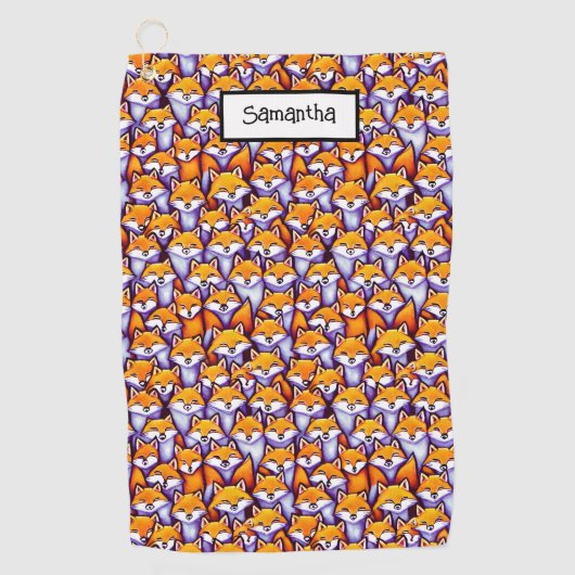 赤いキツネの漫画名前をカスタムするかわいい動物のコラージュ ゴルフタオル (正面)