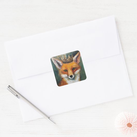 赤いキツネの王冠 スクエアシール (封筒)